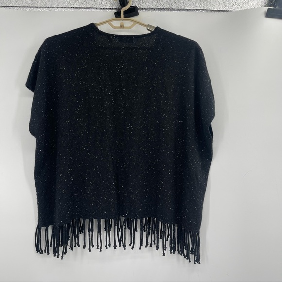 525 America Black Marled Cashmere Poncho Sweater with Fringe - Picture 7 of 12